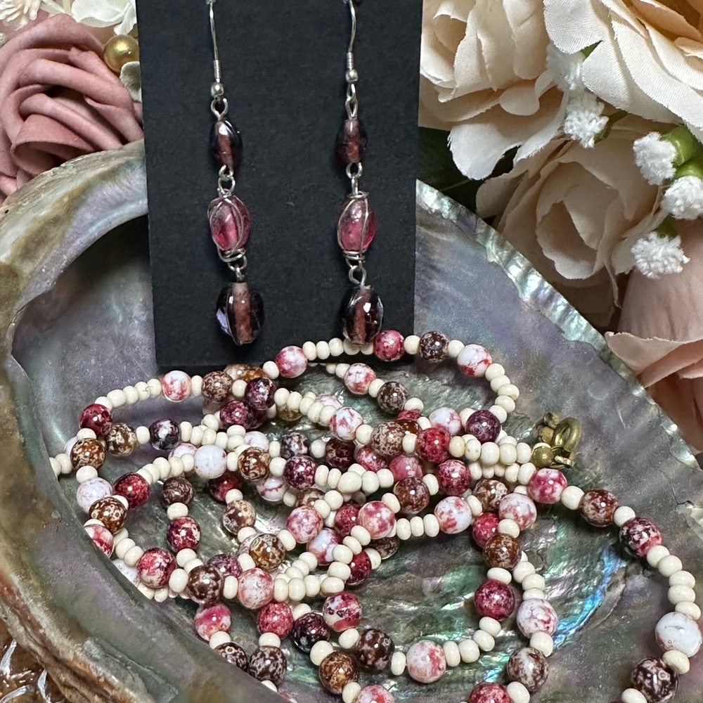 FINAL PRICE DROP Elegant Beaded Jewelry Set in Pink, Purple and Cream S9